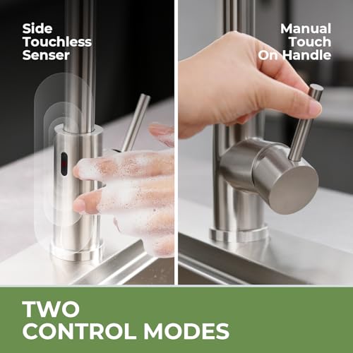 Touchless Kitchen Faucet, VFAUOSIT Kitchen Sink Faucet with Pull Down Sprayer Brushed Nickel Motion Sensor Smart Hands-Free, Stainless Steel Single Hole Faucet for Bar Laundry RV Utility Sink
