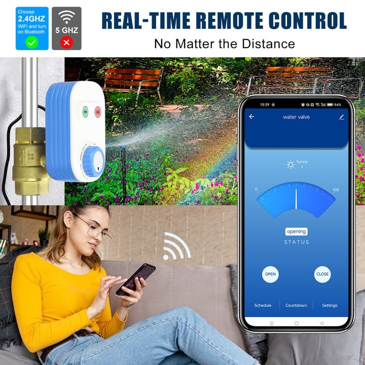 FRANKEVER DN20 Smart Water Ball Valve 3/4 inch WiFi Remote Control Faucet Timer for Hose, Sprinkler Water Timer Auto Watering for Plants with Manual Button,Compatible with Alexa,Google (DN20(3/4"))