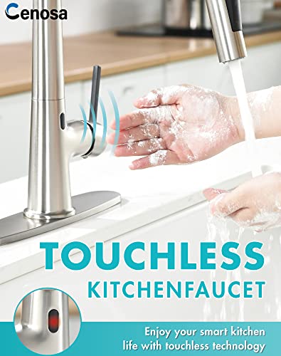 Touchless Kitchen Faucet with AC Adapter, Smart Motion Sensor Hands Free Single Handle Kitchen Sink Faucet with Pull Down Sprayer, Brushed Nickel