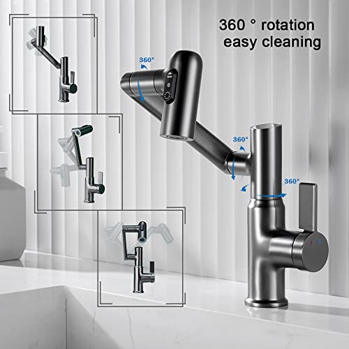 Smart temperature Bathroom Faucet,Single Handle Bathroom Faucet,Bathroom Sink Faucet,kitchen faucet taps (Matte grey)