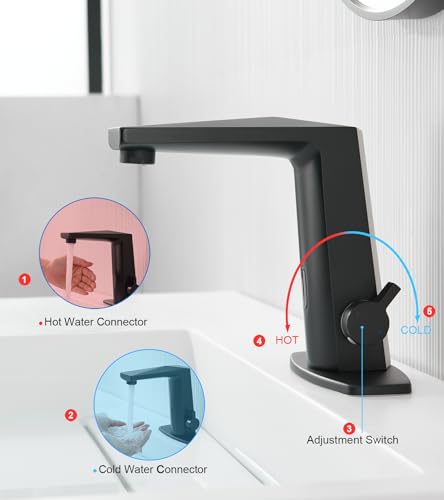Touchless Sensor Faucets, Automatic Motion Smart Bathroom Wash Basin Sink Faucet, Single Handle Brass Faucets Suitable for Kitchen Bathroom Basin Hotel (Matte Black)