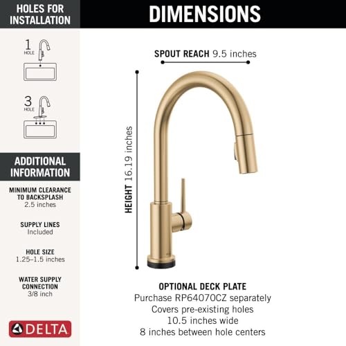 DELTA FAUCET Trinsic VoiceIQ Touch Kitchen Faucet with Touchless Technology, Gold Kitchen Faucet, Smart Faucet, Alexa and Google Assistant Voice Activated, Champagne Bronze 9159TLV-CZ-DST