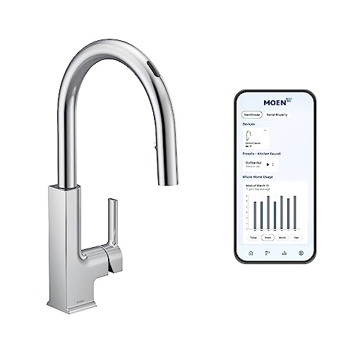 Moen STO Chrome Smart Faucet Touchless Pull Down Sprayer Kitchen Faucet with Voice Control and Power Boost, S72308EVC