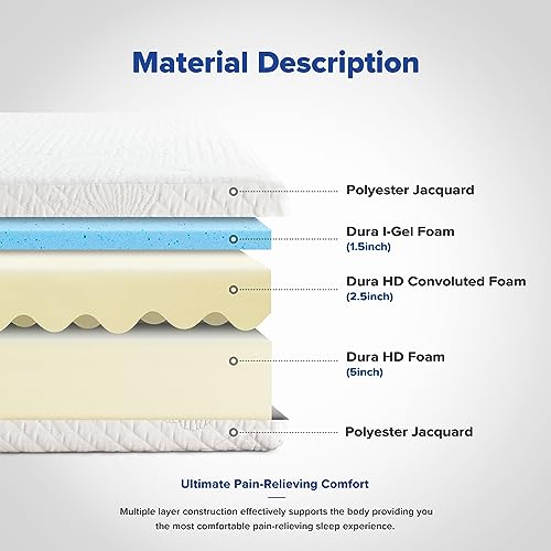 Olee Sleep Full Mattress, 9 Inch Gel Memory Foam Mattress, Gel Infused for Comfort and Pressure Relief, CertiPUR-US Certified, Bed-in-a-Box, Medium Firm, Full Size