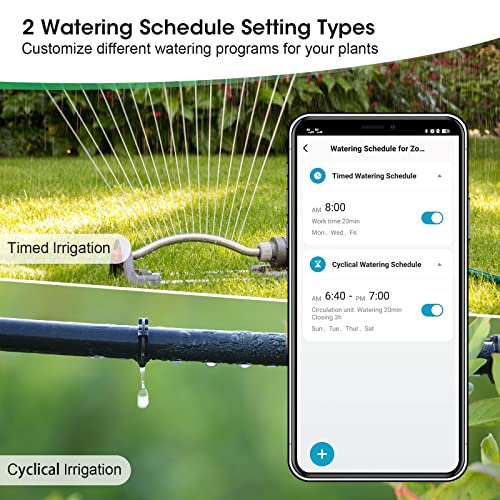 WiFi Sprinkler Watering Timer, Digital Hose Timer for Garden Faucet, Programmable Automatic Watering Irrigation Timer, APP Control Smart Watering System for Lawns and Yard Compatible with Alexa Google
