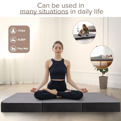 Vamcheer Tri Folding Mattress Full Size - 4 Inch Foldable Mattress for Travel/RV/Camping/Guest Room/Yoga, Tri-fold Memory Foam Mattress with Washable Cover, Handle & Non-Slip Bottom, 73"x52"x4"