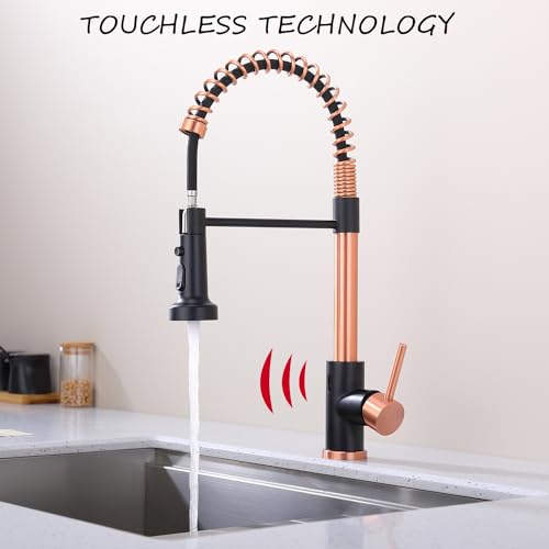 Avola Touchless Kitchen Faucet in Copper&Black,Hands Free Touchless Kitchen Sink Faucets in Copper Finish,Rose Gold &BlackTouchless Faucet for Kitchen Sink,Motion Sensor Smart Touchless Kitchen Faucet