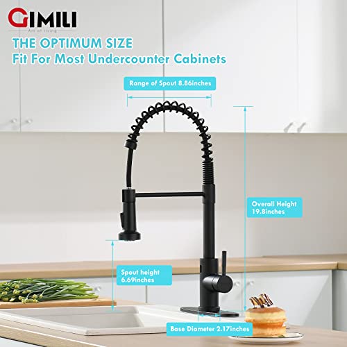 GIMILI Black Touchless Kitchen Faucet with AC Adapter, Smart Motion Sensor Hands Free Single Handle Kitchen Sink Faucet with Pull Down Sprayer, Matte Black