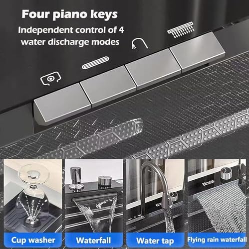 31.5"Kitchen Sink Waterfall, Upgraded Smart Kitchen Sink with Digital Display, Nano 304 Stainless Steel Kitchen Sink with Flying Rain Pull-Out Faucet and Cup Washer(31.5 * 18.1 * 8.07 inch)