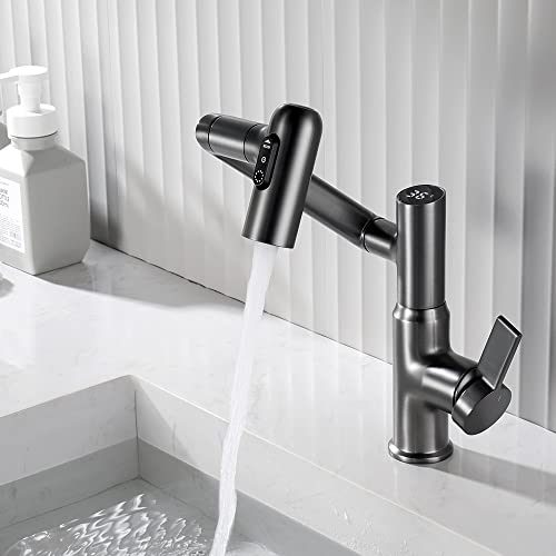 Smart temperature Bathroom Faucet,Single Handle Bathroom Faucet,Bathroom Sink Faucet,kitchen faucet taps (Matte grey)