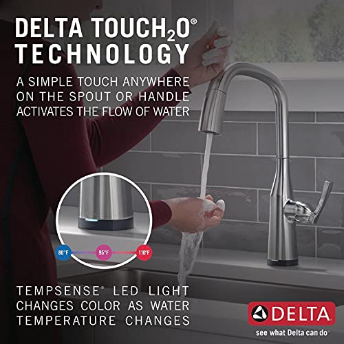 Delta Faucet Stryke VoiceIQ Touchless Kitchen Faucet with Pull Down Sprayer, Smart Faucet, Alexa and Google Assistant Voice Activated, Kitchen Sink Faucet, Lumicoat Arctic Stainless 9176TV-AR-DST