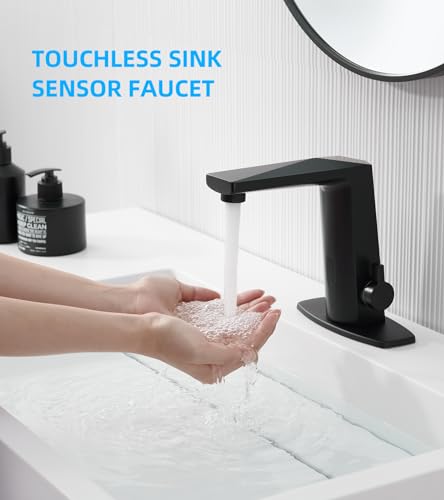 Touchless Sensor Faucets, Automatic Motion Smart Bathroom Wash Basin Sink Faucet, Single Handle Brass Faucets Suitable for Kitchen Bathroom Basin Hotel (Matte Black)