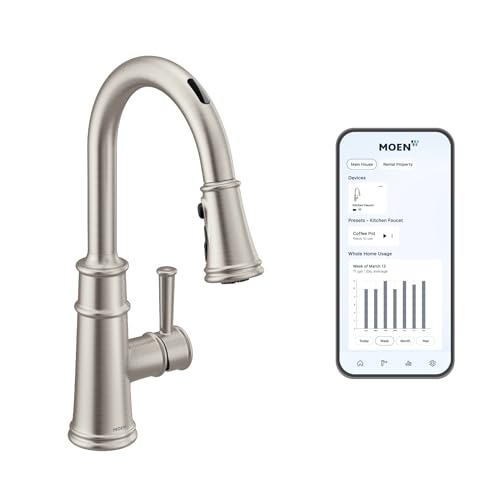 Moen 7260EVSRS Belfield Smart Faucet Touchless Pull Down Sprayer Kitchen Faucet with Voice Control and Power Boost, Spot Resist Stainless