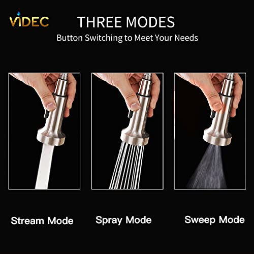 VIDEC Touch On Kitchen Faucet, 3 Modes Pull Down Sprayer, Smart Touch On Sensor Activated, LED Temperature Control, 360-Degree Rotation, 1 or 3 hole deck Plate. (KW-66SN, Touch On, Brushed Nickel)