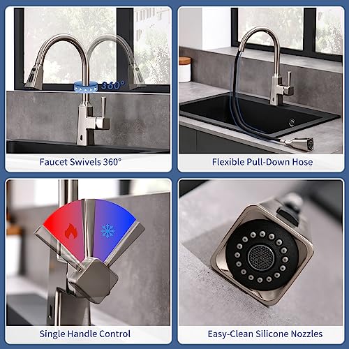 Fapully Kitchen Faucet with Pull Down Sprayer, Touchless Motion Sensor Smart Activeted Single Handle Faucet for Kitchen Sink Brushed Nickel
