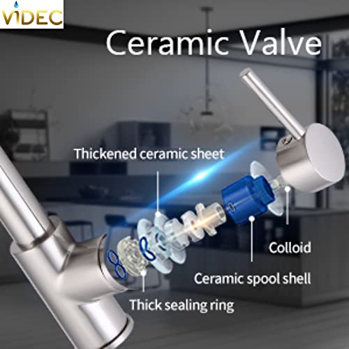 VIDEC Smart Kitchen Faucet, 3 Modes Pull Down Sprayer, Smart Touch On Sensor Activated, LED Temperature Control, 360-Degree Rotation, 1 or 3 Hole Deck Plate. (KW-66J, Brushed Gold, 17.90 Inches)