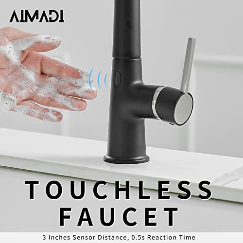 AIMADI Touchless Kitchen Faucet with Pull Down Sprayer, Sensor Smart Hands-Free Single Handle Spring Matte Black Kitchen Faucets, Motion Sensor Kitchen Sink Faucet with Pull Out Sprayer
