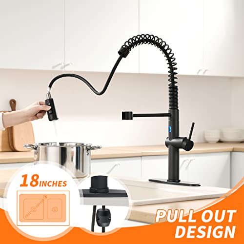 OWOFAN Touchless Kitchen Faucet with Pull Down Sprayer LED Light Single Handle Kitchen Sink Faucet Motion Sensor Smart Hands-Free, Stainless Steel Black 1075R