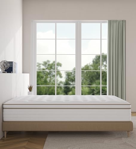 KOANTTI Full Size Mattress, 12 Inch White Full Mattress in a Box, Memory Foam Individually Pocket Coils for Pain Relief, Medium Firm Full Mattresses, CertiPUR-US Certified.