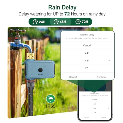 WiFi Water Timer with Brass Inlet, 1 Zone Smart Sprinkler Timer for Garden Hose Faucet, Hose Timer with WiFi Hub, Up to 20 Watering Plans, APP & Voice Control, Work with Alexa and Google Home