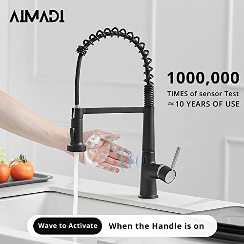 AIMADI Touchless Kitchen Faucet with Pull Down Sprayer, Sensor Smart Hands-Free Single Handle Spring Matte Black Kitchen Faucets, Motion Sensor Kitchen Sink Faucet with Pull Out Sprayer