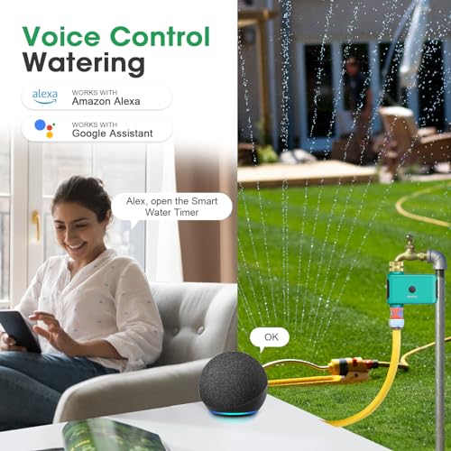 WiFi Sprinkler Watering Timer, Digital Hose Timer for Garden Faucet, Programmable Automatic Watering Irrigation Timer, APP Control Smart Watering System for Lawns and Yard Compatible with Alexa Google