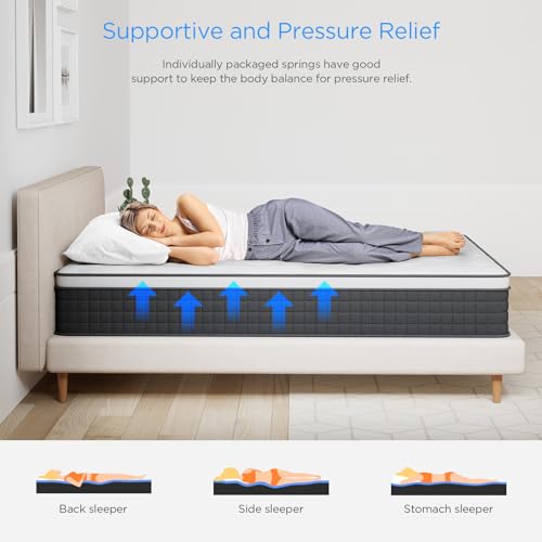 PECHINOU Mattress Full Size, 12 Inch Full Mattress with Individually Wrapped Pocket Coils, Medium Firm Support, Back Pain Relief & Cooling,100 Nights Trial