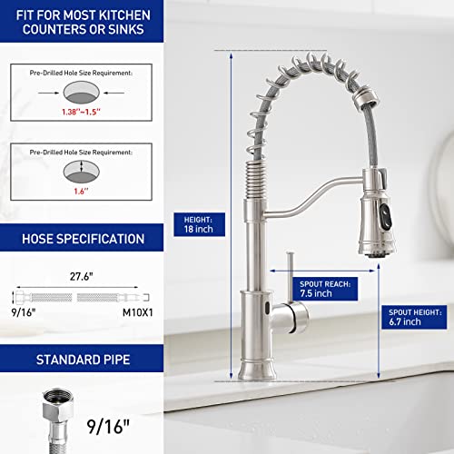 Brushed Nickel Touchless Kitchen Faucet - WOJIUBUXIN Motion Sensor Smart Kitchen Faucet with Pull Down Sprayer Single Handle Hands-Free Commercial Faucet for Kitchen Sink