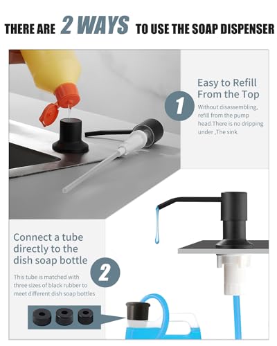Casavilla Black Kitchen Faucet with Soap Dispenser, Kitchen Faucets with Pull Down Sprayer and Deck Plate, Single Handle Spring Faucet for Camper Farmhouse RV Sink, 4 Hole Kitchen Faucet with Sprayer