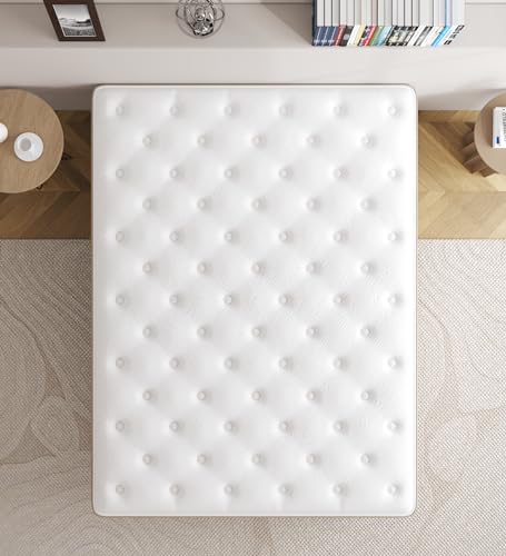 KOANTTI Full Size Mattress, 12 Inch White Full Mattress in a Box, Memory Foam Individually Pocket Coils for Pain Relief, Medium Firm Full Mattresses, CertiPUR-US Certified.