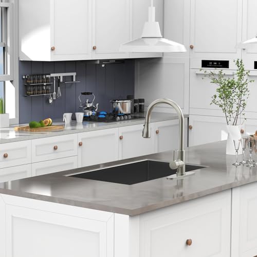 Touchless Kitchen Faucet, MSTJRY Smart Motion Sensor Activated Hands-Free Single Handle Kitchen Faucet with Pull-Down Sprayer, Brushed Stainless Steel Faucet for Kitchen Sink, 1/3 Hole Deck Plate