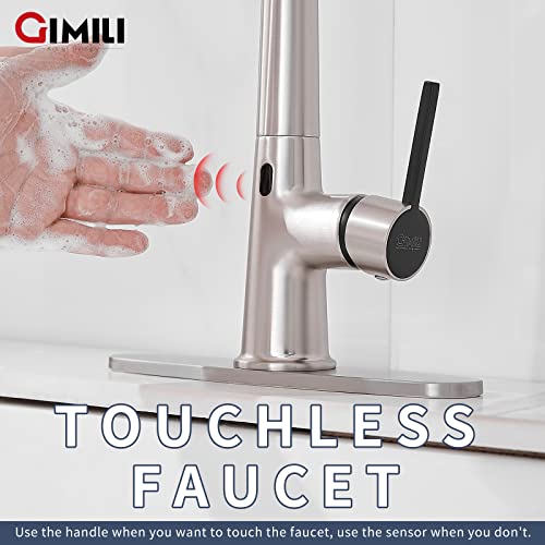 GIMILI Touchless Kitchen Faucet with AC Adapter, Brushed Nickel Motion Sensor Hands Free Smart Single Handle Kitchen Sink Faucet with Pull Down Sprayer