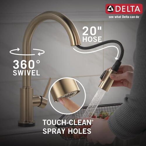DELTA FAUCET Trinsic VoiceIQ Touch Kitchen Faucet with Touchless Technology, Gold Kitchen Faucet, Smart Faucet, Alexa and Google Assistant Voice Activated, Champagne Bronze 9159TLV-CZ-DST
