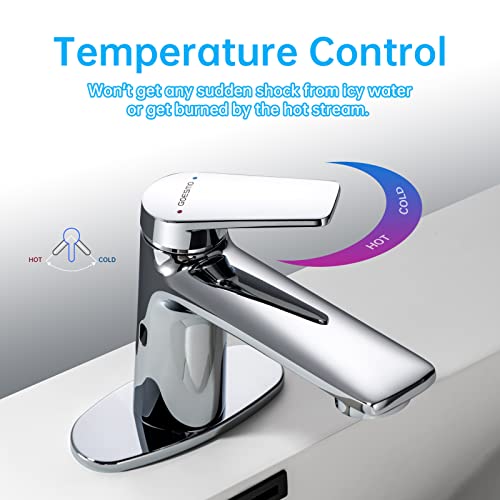 GOESMO Touchless Smart Bathroom Faucet for 1 or 3 Holes, Automatic Sensor Faucet 1 Handle, Adjustable Cold & Hot Temperature & Water Flow, Short & Long Instruction Modes, Metal Chromed Faucet