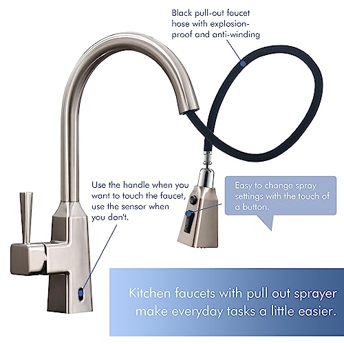 Fapully Kitchen Faucet with Pull Down Sprayer, Touchless Motion Sensor Smart Activeted Single Handle Faucet for Kitchen Sink Brushed Nickel