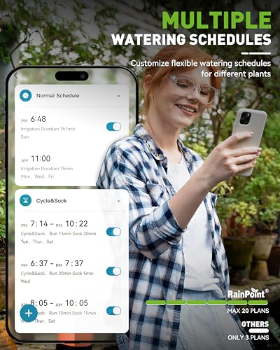 RAINPOINT Bluetooth Hose Timer with Brass Inlet,Smart Water Timer for Garden Hose,Sprinkler Timer with Rain Delay/Manual/Auto Watering, App Control