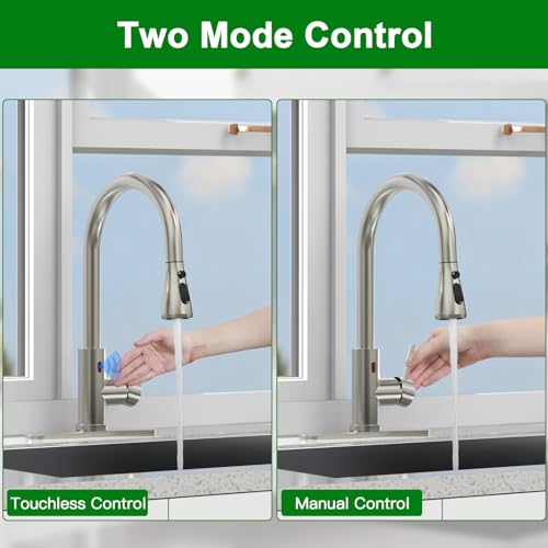 Touchless Kitchen Faucet, MSTJRY Smart Motion Sensor Activated Hands-Free Single Handle Kitchen Faucet with Pull-Down Sprayer, Brushed Stainless Steel Faucet for Kitchen Sink, 1/3 Hole Deck Plate