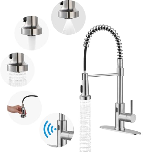 CASAINC Kitchen Faucet with Pull Down Sprayer, Touchless Motion Sensor Smart Activated Hands Free Single Handle, Brushed Nickel Kitchen Faucet for Bar Laundry Kitchen Sink