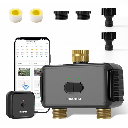 WiFi Water Timer, Smart Sprinkler Timer for Garden Hose Faucet, Programmable Watering Irrigation Brass 2 Outlets and Swivel Timer, APP Control Garden System for Lawns and Yard Compatible with Alexa