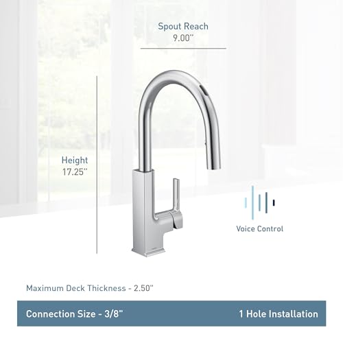 Moen STO Chrome Smart Faucet Touchless Pull Down Sprayer Kitchen Faucet with Voice Control and Power Boost, S72308EVC