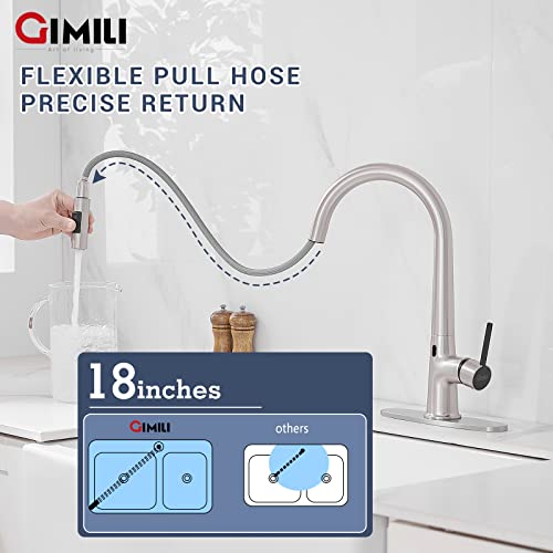 GIMILI Touchless Kitchen Faucet with AC Adapter, Brushed Nickel Motion Sensor Hands Free Smart Single Handle Kitchen Sink Faucet with Pull Down Sprayer