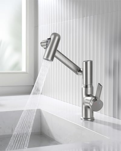 Lefton Rotatable Bathroom Faucet with Temperature Display in Fahrenheit (Batteries-Free), 3 Water Modes, Brushed Nickel, BF2204-0