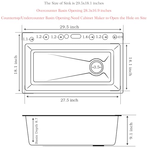 SDGRP Smart Kitchen Sink 304 Stainless Steel Honeycomb Single Bowl Kitchen Sinks，Digital Display Double Waterfall Sink，With Pull-out Swivel Faucet，With Pressurized Cup Washer (29.5 x 18.1 inch)