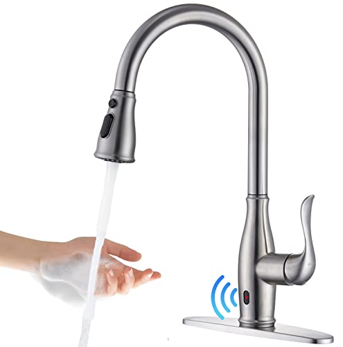 GUUKAR Touchless Kitchen Faucet with Pull Down Sprayer, Motion Sensor Smart Hands-Free Automatic Single Handle Kitchen Sink Faucet, Stainless Steel Brushed Nickel Finish