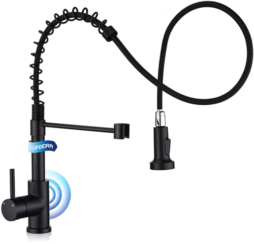 LUFEIDRA Touchless Kitchen Faucet with Pull Down Sprayer-Black Kitchen Faucet with Side Motion Sensor, Smart Hands-free Spring Kitchen Sink Faucet for Modern Rv Outdoor Laundry Bar Sink, Matte Black