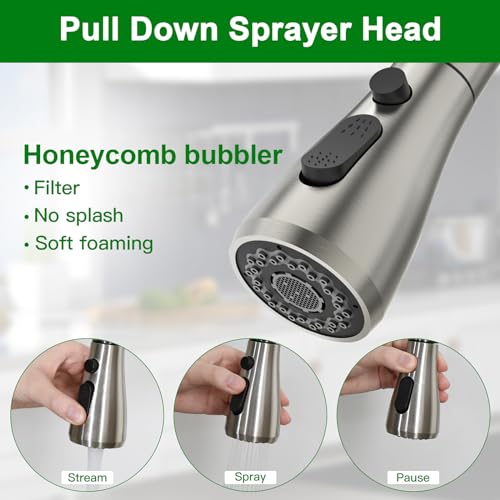 Touchless Kitchen Faucet, MSTJRY Smart Motion Sensor Activated Hands-Free Single Handle Kitchen Faucet with Pull-Down Sprayer, Brushed Stainless Steel Faucet for Kitchen Sink, 1/3 Hole Deck Plate