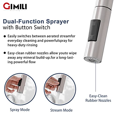 GIMILI Touchless Kitchen Faucet with AC Adapter, Brushed Nickel Motion Sensor Hands Free Smart Single Handle Kitchen Sink Faucet with Pull Down Sprayer