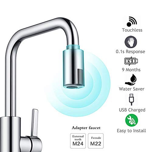 Touchless Bathroom Faucet, Smart Faucet, Automatic Faucet Non-Contact Tap Adapter Saving Device Infrared Sensor Water Management Adapter Tap Sensor Suitable M22 M24 Tap Nozzle
