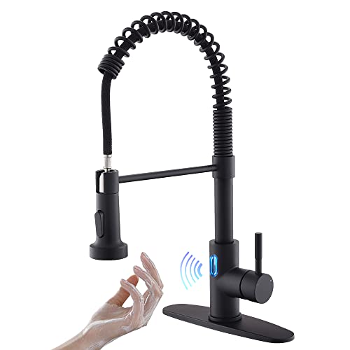 OWOFAN Touchless Kitchen Faucet with Pull Down Sprayer LED Light Single Handle Kitchen Sink Faucet Motion Sensor Smart Hands-Free Black