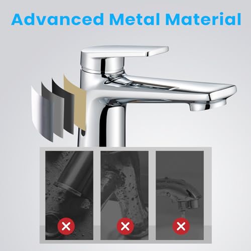 GOESMO Touchless Smart Bathroom Faucet for 1 or 3 Holes, Automatic Sensor Faucet 1 Handle, Adjustable Cold & Hot Temperature & Water Flow, Short & Long Instruction Modes, Metal Chromed Faucet